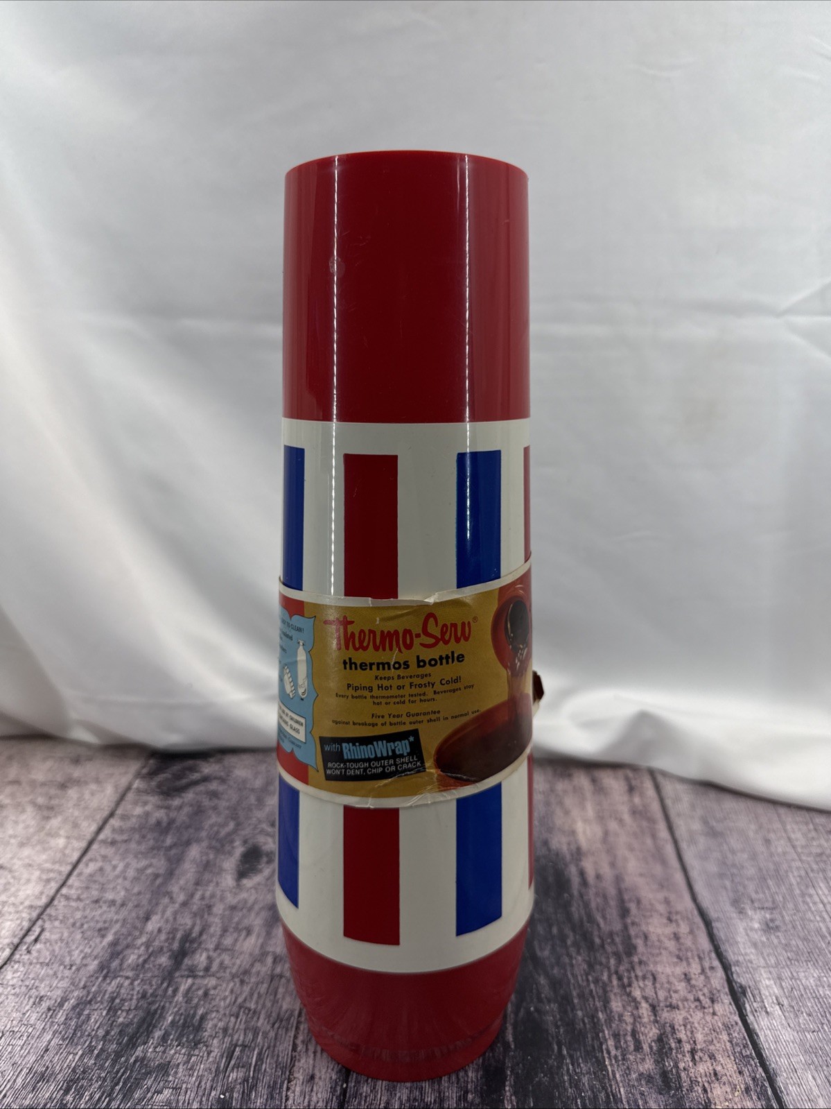 Vintage Thermo Serv Red White Blue Americana Thermos 1qt Westbend New Old Stock