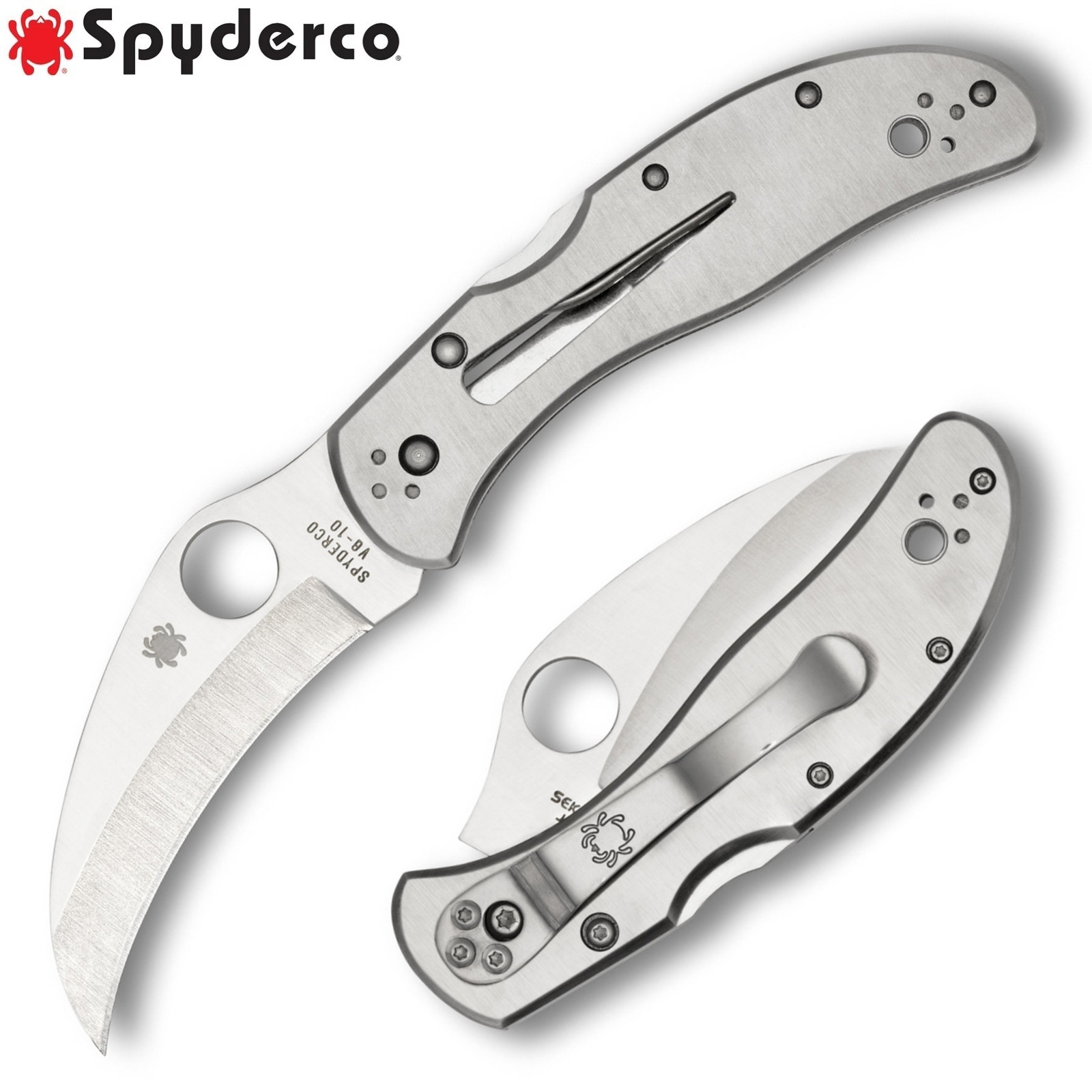 Spyderco Harpy VG-10 Satin Plain Hawkbill Blade Stainless Steel Handles C08P
