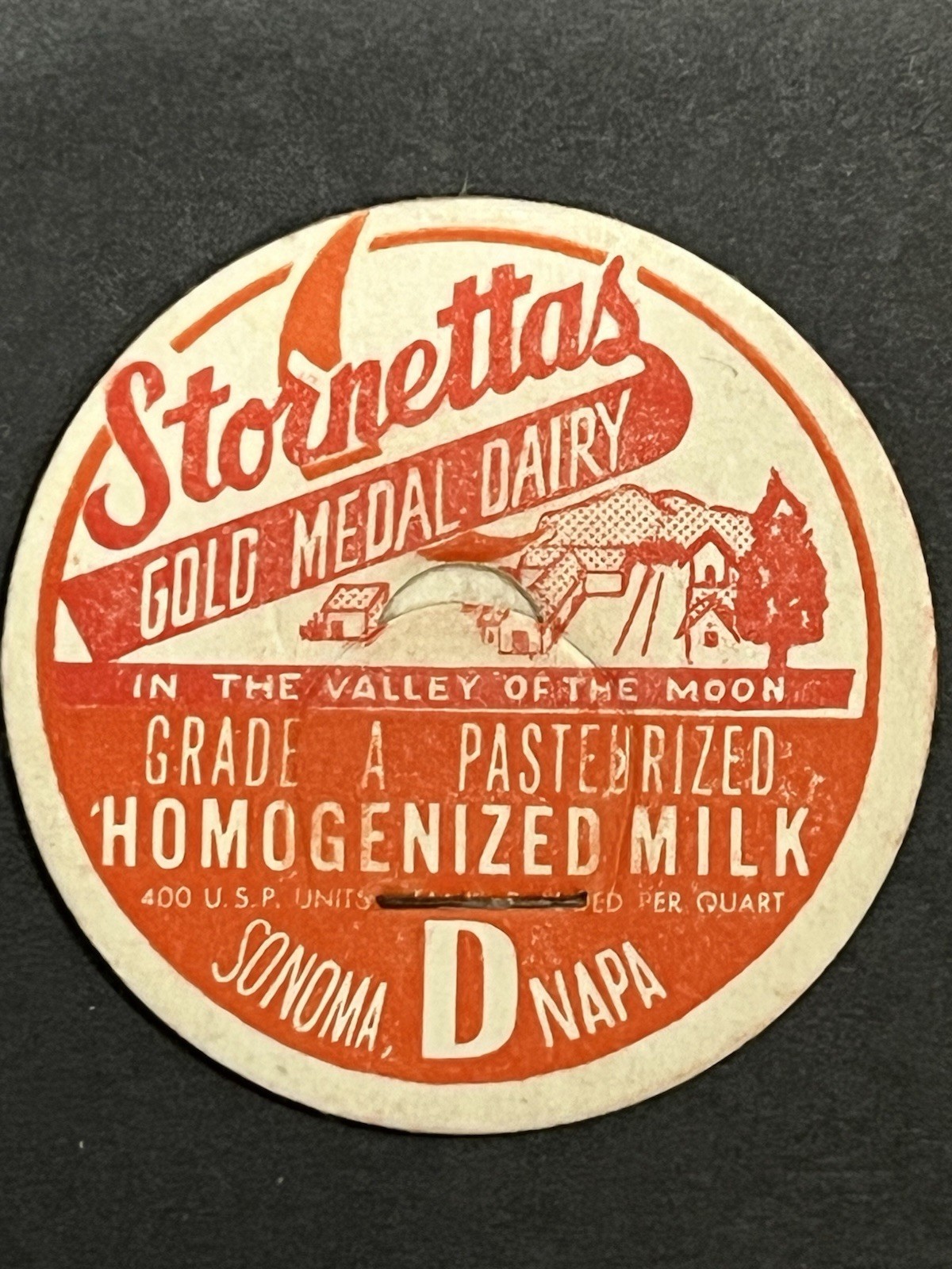Vintage Stornetta\'s Dairy Milk Bottle Cap Napa Sonoma California 
