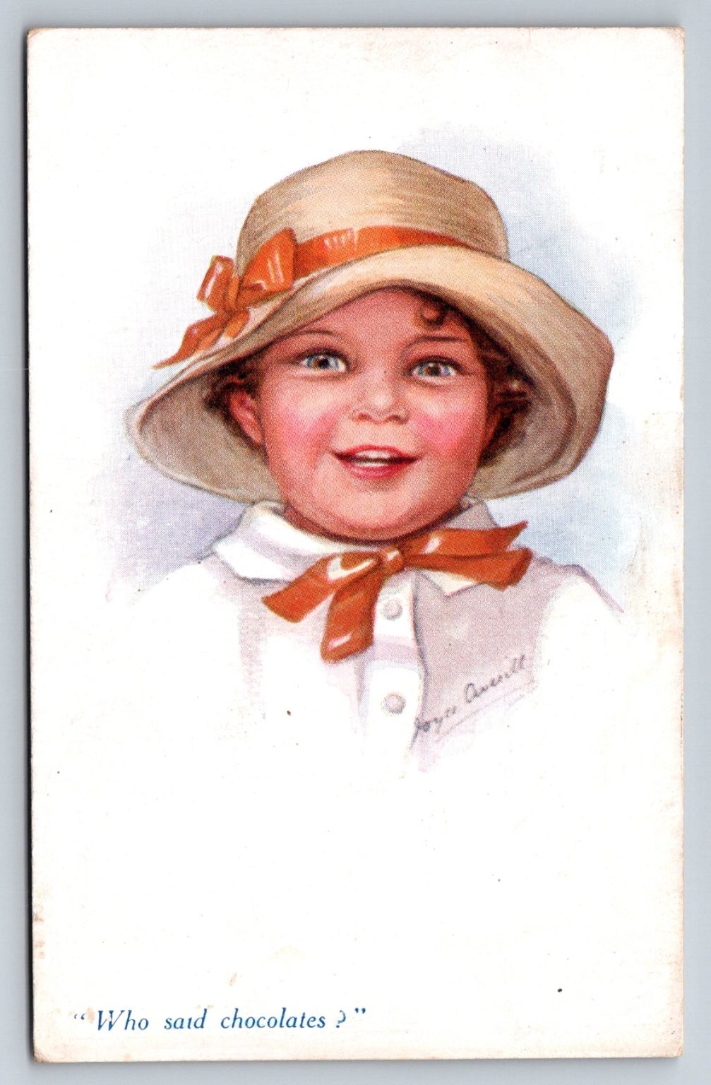 Joyce Averill  Who said chocolates  Child Portrait Postcard 1917 England