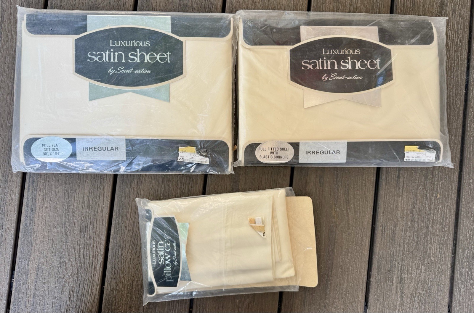 Vintage Scent-Sation LUXURIOUS SATIN SHEET Set LOT Full FITTED Flat + Pillowcase