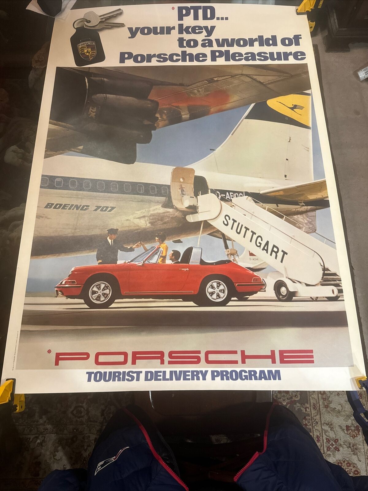 VINTAGE PORSCHE Poster PTD… Your Key To A World Of Porsche Pleasure -Rare