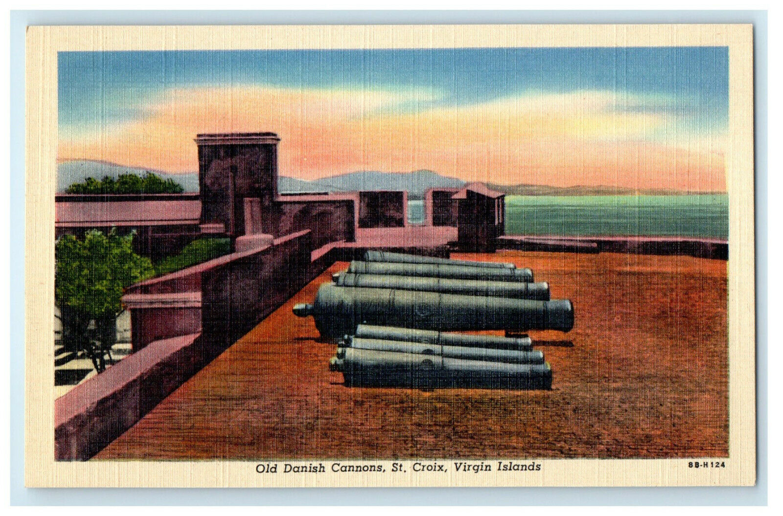 c1940s Old Danish Cannons, St. Croix Virgin Islands Unposted Postcard