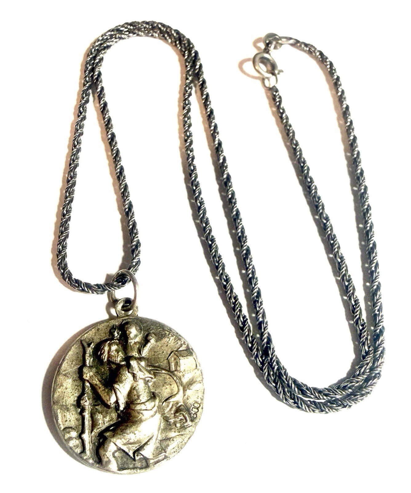 925 STERLING SILVER CHAIN & 800 SILVER JOSEPH & JESUS NECKLACE PENDANT CHAIN 18”