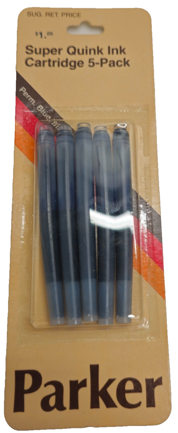 Parker Super Quink Pen Ink Cartridges 30170 Perm. Blue Black 5-Pack Vintage NOS