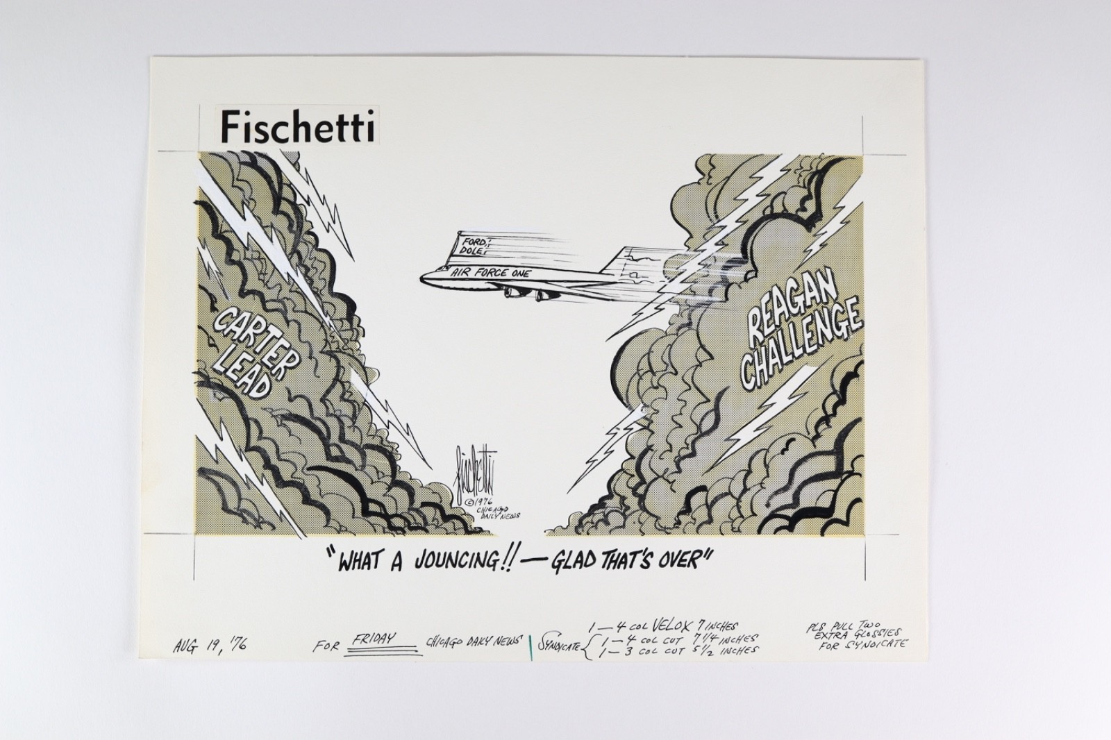 1976 John Fischetti Original Political Cartoon Ford Carter Reagan Election