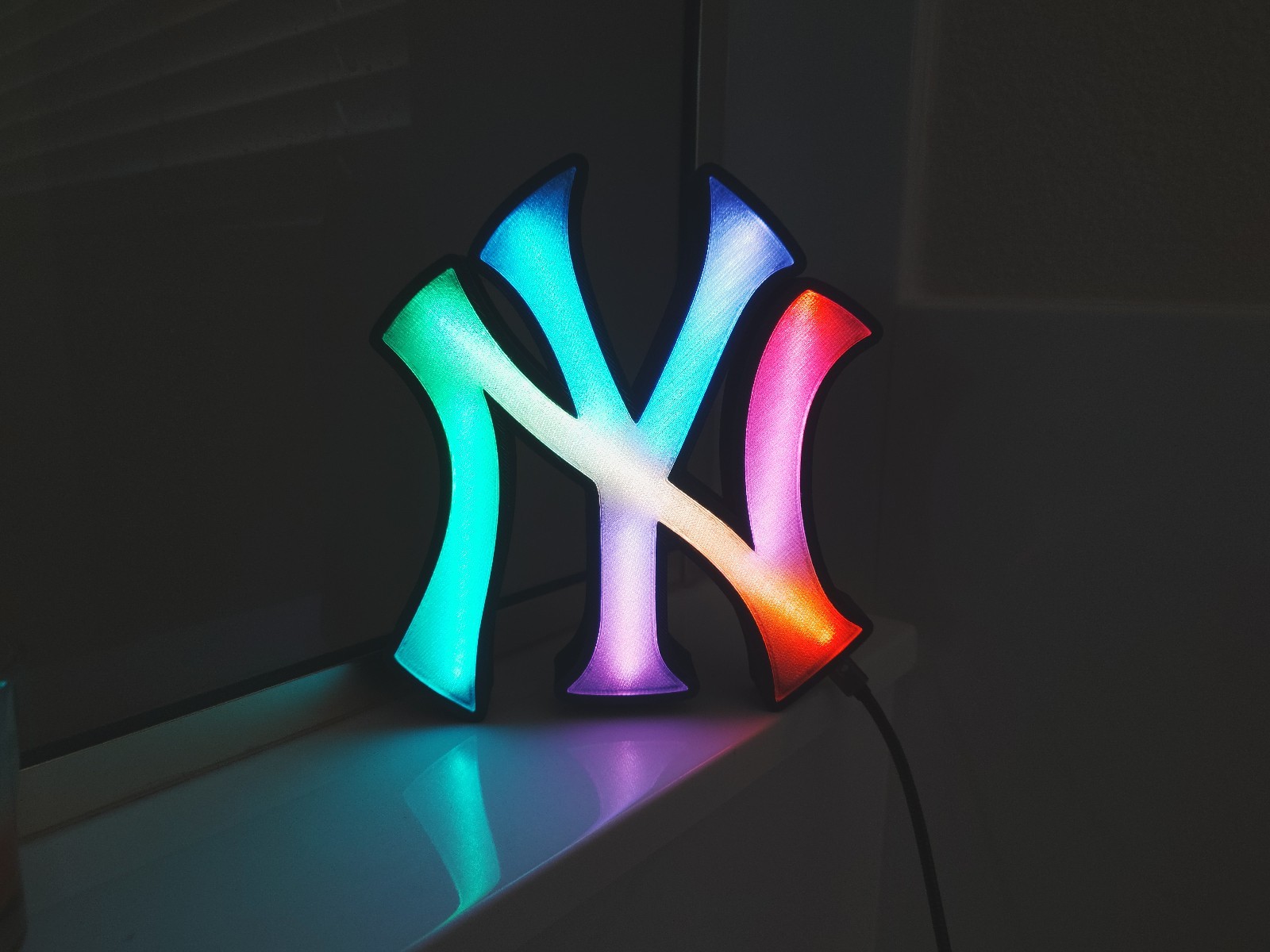 New York Yankees RGB LED Sign – 3D Printed & Handmade – USB-C 5V COB Lights