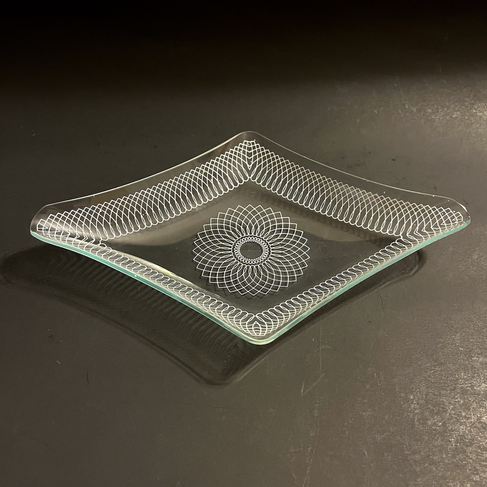 Vtg Swedish Art Glass Svend Jensen Spirograph Dish Tray DENMARK 9\