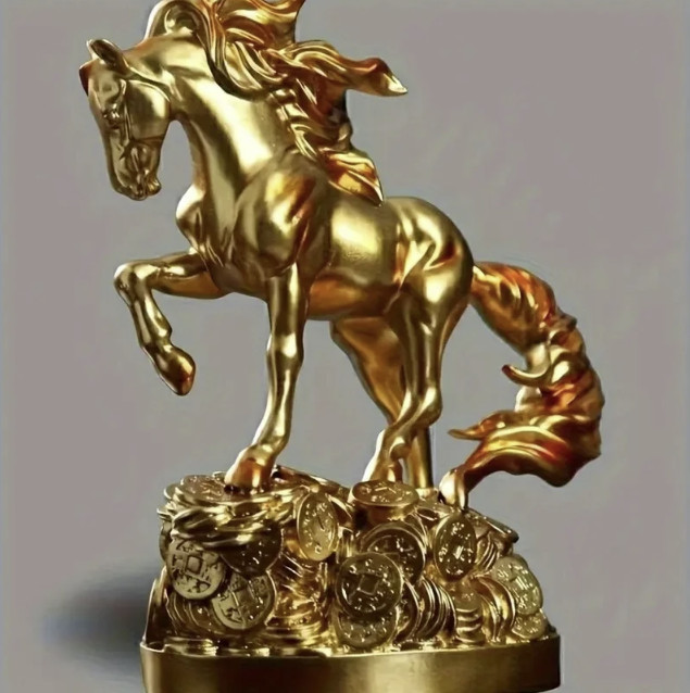 Golden Rearing Horse Statue Wealth Symbol Desk Office Home Decor Sculpture