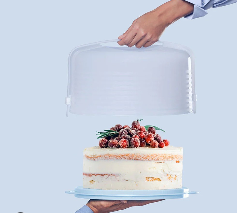 *SUPER SALE* Tupperware X-LARGE Round Cake Taker Pie Ice Blue Sheer Cover HANDLE