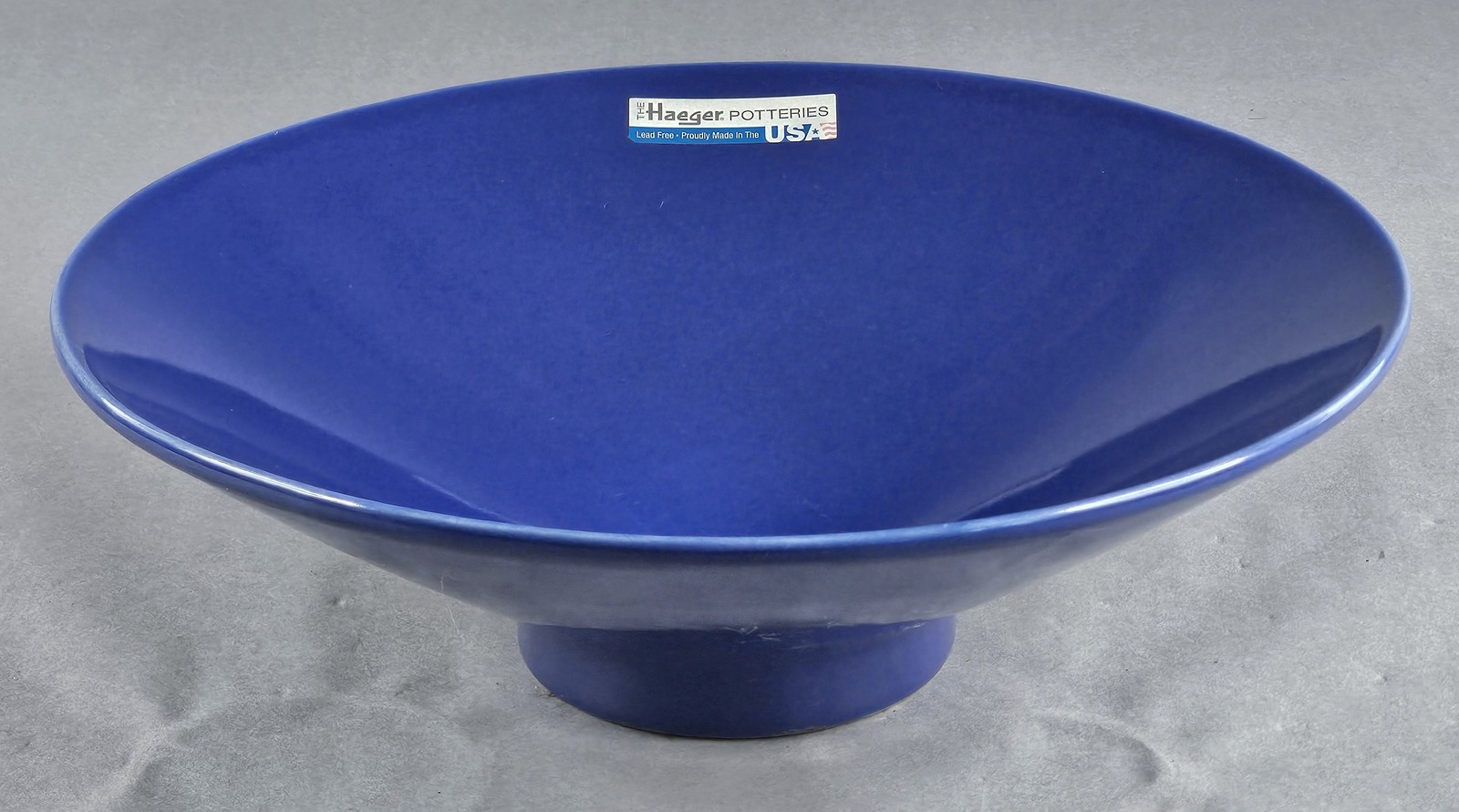 Haeger Potteries Blue Pedestal Bowl Serving Centerpiece USA W/ Original Label