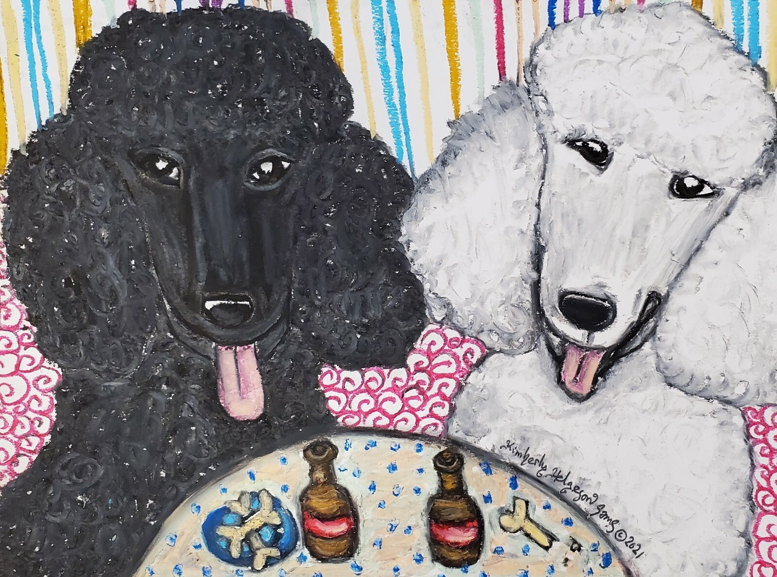 poodle at the Pub black white artwork animal dog art 11x14 poster print new