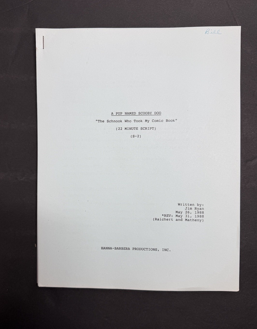 1988 A Pup Named Scooby Doo Hanna Barbera Original Animation Script 58 Pages