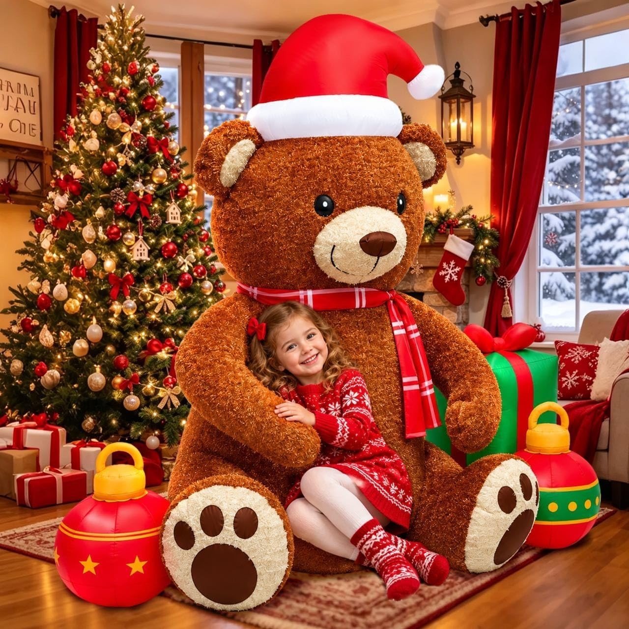 7.5 FT Animated Cute Hug Bear Inflatable Christmas Decoration 