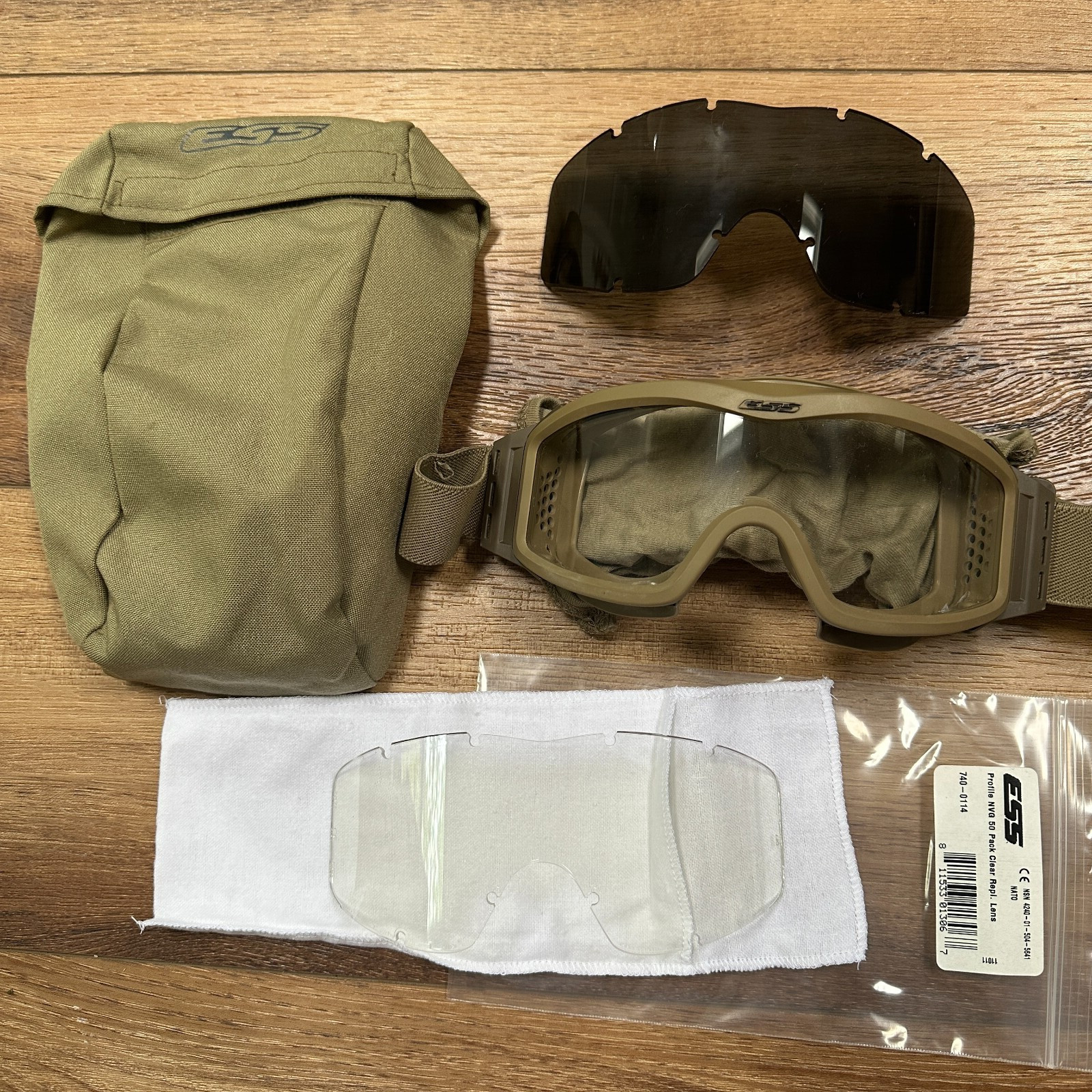 ESS Profile NVG Tan Goggles Military w New Clear Lens & Used Tinted Lens & Case ESS Profile NVG Tan Goggles Military w New Clear Lens & Used Tinted Lens & Case