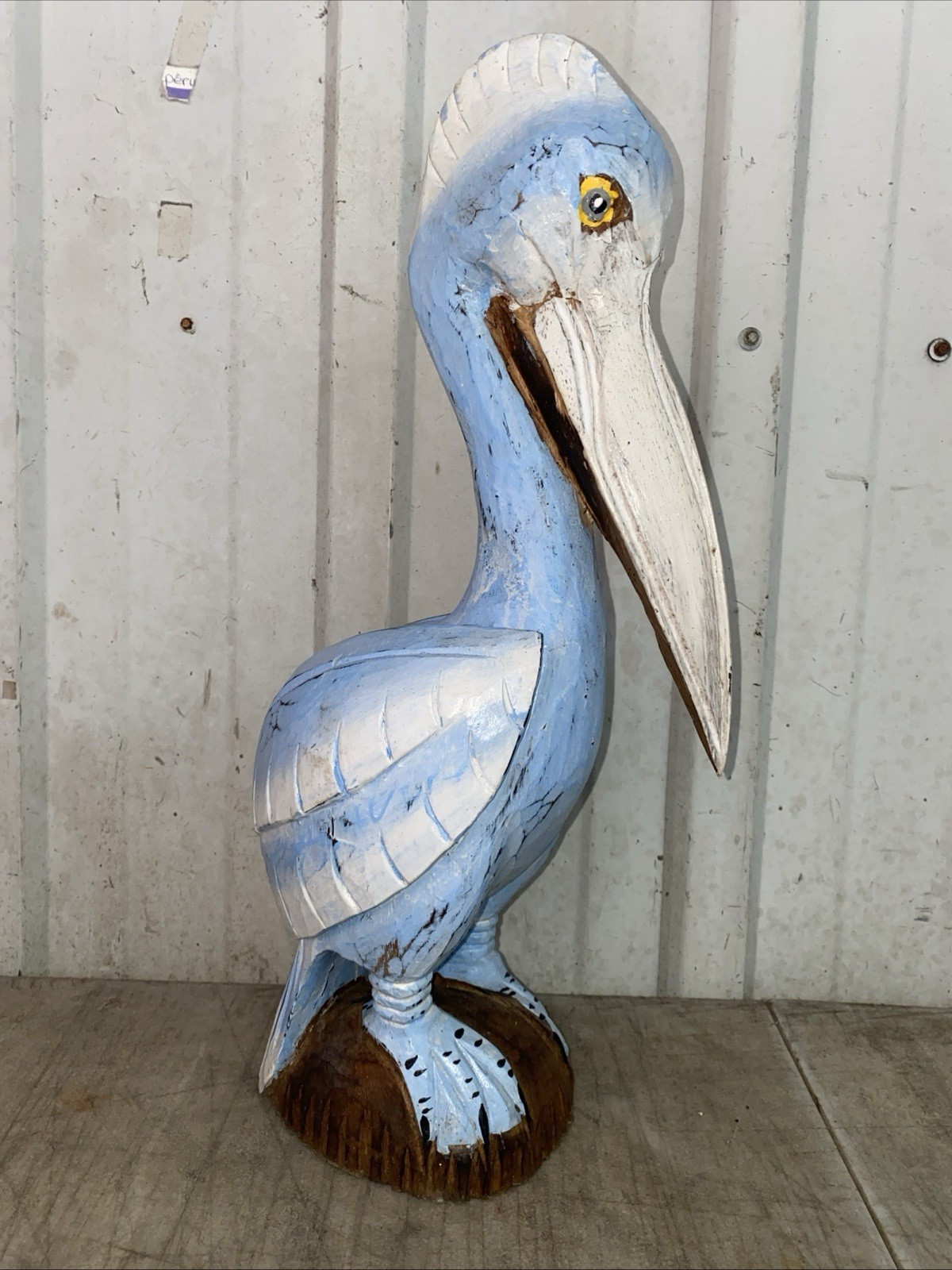 BLUE WASH PELICAN ON PILING HAND CARVED WOOD TROPICAL SCULPTURE BIRD DECOR BLUE WASH PELICAN ON PILING HAND CARVED WOOD TROPICAL SCULPTURE BIRD DECOR