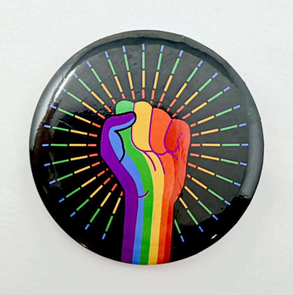 Vintage Rainbow Resist Fist Supporter Ally Pin LGBTQ Pinback Button