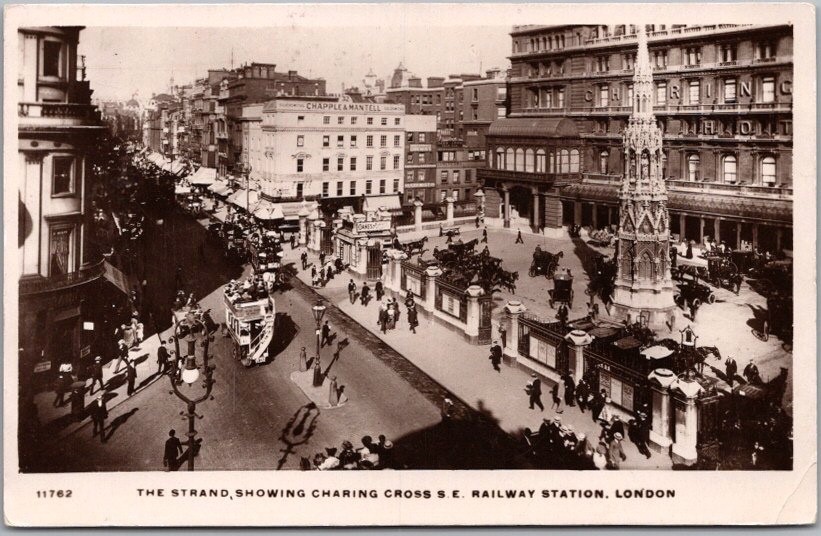 1909 LONDON, England RPPC Real Photo Postcard CHARING CROSS S.E. RAILWAY STATION