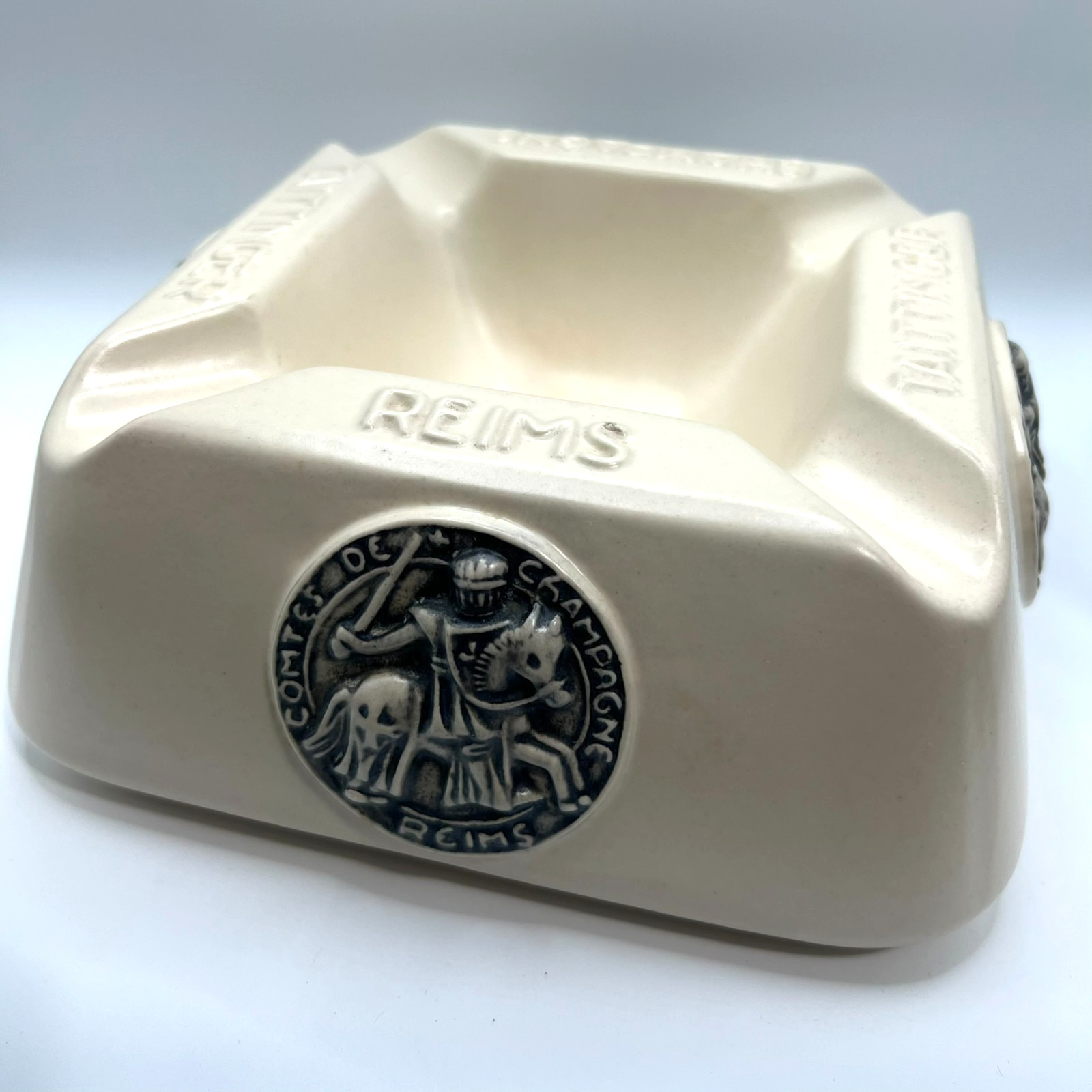 Vintage Taittinger Champagne Reims Ceramic Cigar Ashtray France Comtes 8\