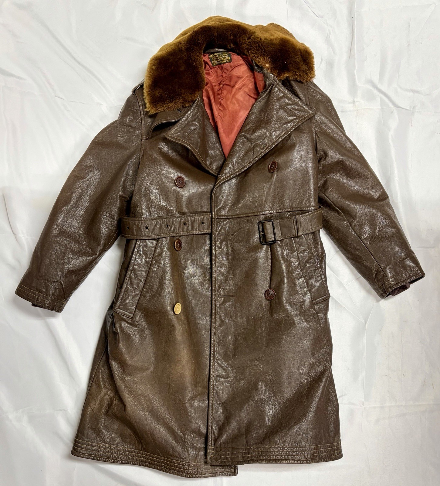 USN WWII Leather Gordon Ferguson Coat Aircraft Transport M-69F Navy 