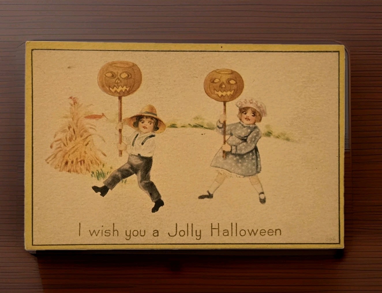 Scarce Gibson Halloween Postcard Children W/JOL Lanterns on Sticks Unused C.1907 Scarce Gibson Halloween Postcard Children W/JOL Lanterns on Sticks Unused C.1907