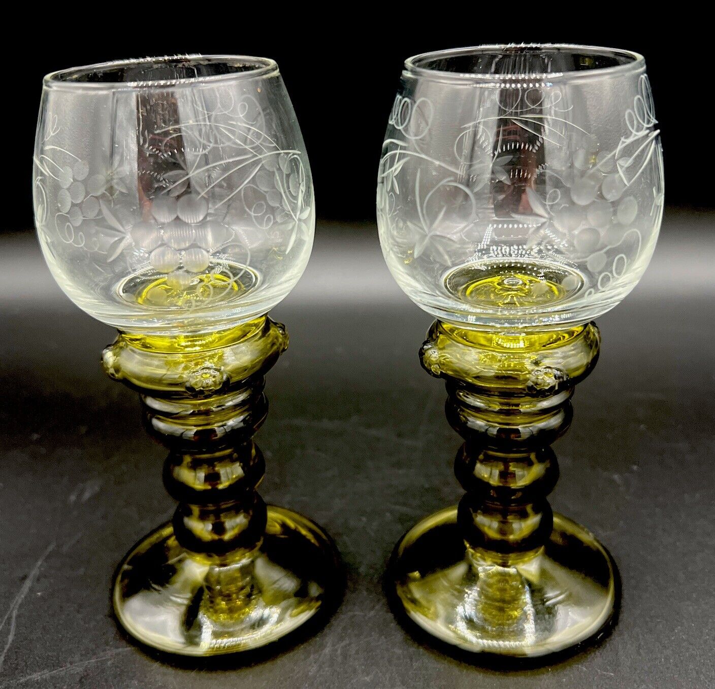 2 Vintage German Roemer Wine Glasses Stems Germany