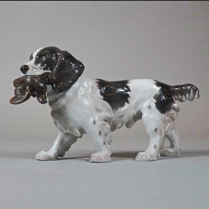 Rare Bing & Grøndahl Model 2061 English Springer Spaniel w Mallard by L Jensen