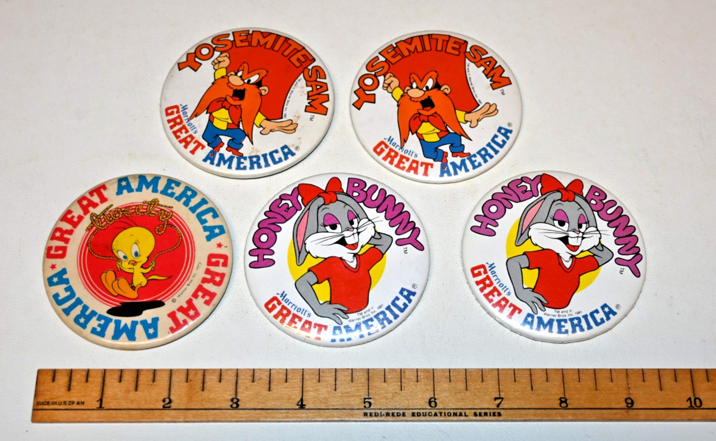 Vintage 1975 and 1981 Marriott\'s Great Ameica Pinback Buttons Vintage 1975 and 1981 Marriott\'s Great Ameica Pinback Buttons