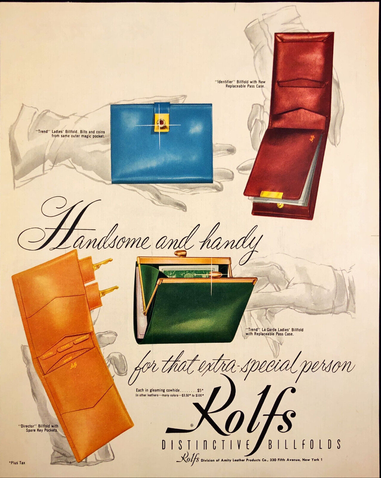 1955 Rolfs Billfolds Print Ad Christmas Gifts