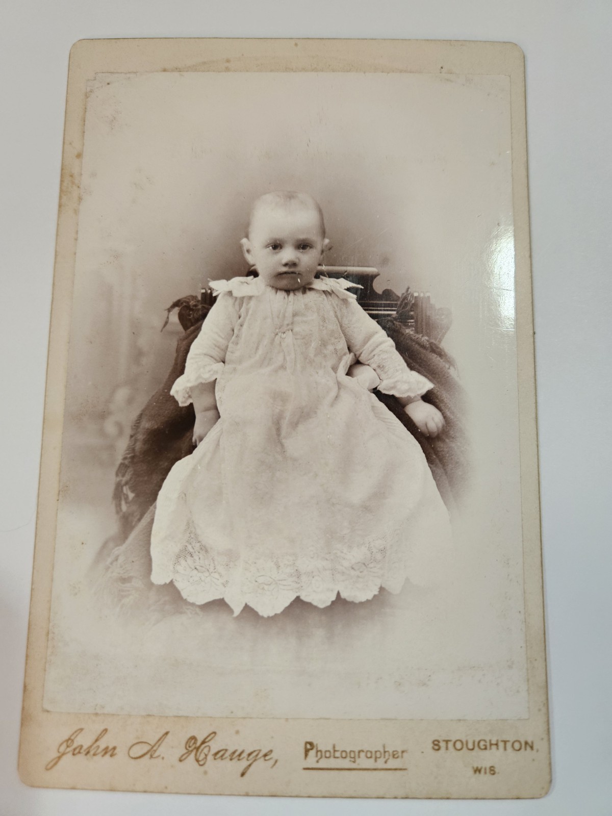Antique Cabinet Card Baby Portrait John A Hauge Stoughton WI c1880s Victorian
