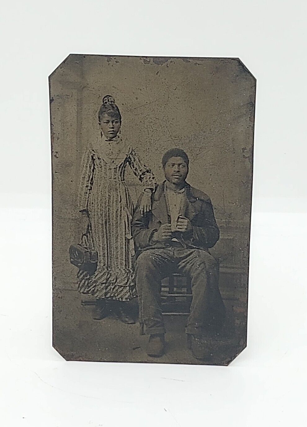 Rare Orig. Tintype African American Couple Pretty Business Woman With Tough Man