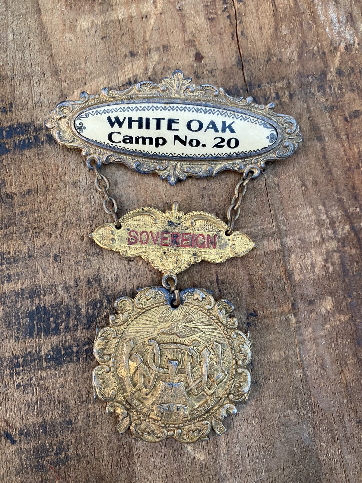Vintage W.O.W. WOODMEN OF THE WORLD White Oak Camp No 20 Sovereign 3 tier medal Vintage W.O.W. WOODMEN OF THE WORLD White Oak Camp No 20 Sovereign 3 tier medal