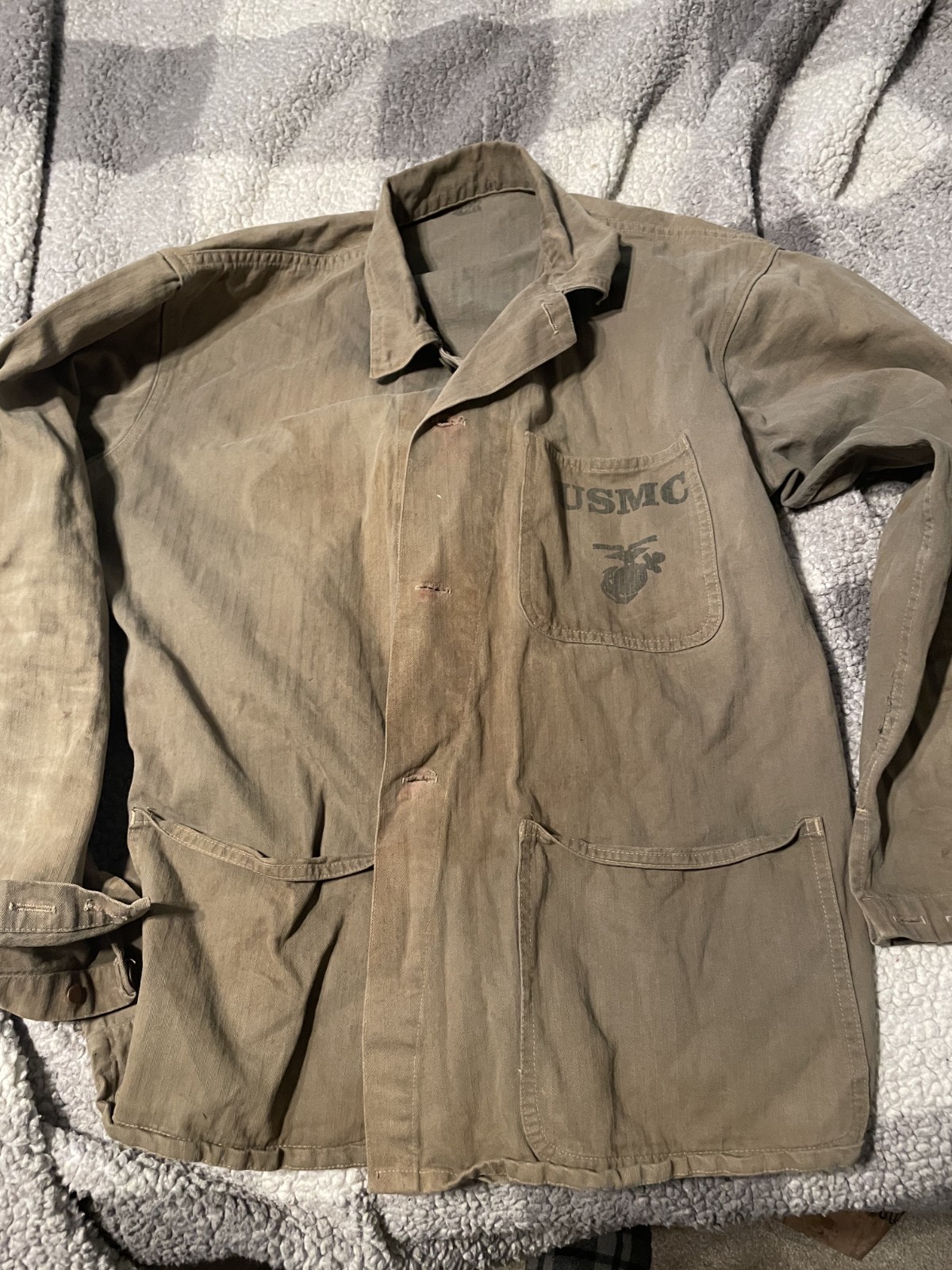 WW2 USMC Reproduction HBT Herringbone Twill Utility Jacket Size 43