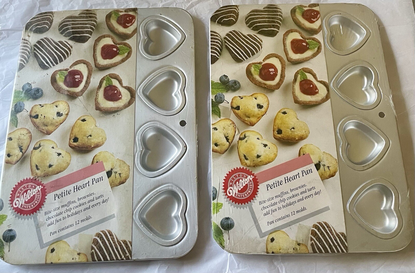 WILTON Petite Heart Pans Muffins Tarts Cake Pops Etc Makes 12 Each Lot Of 2 Pans
