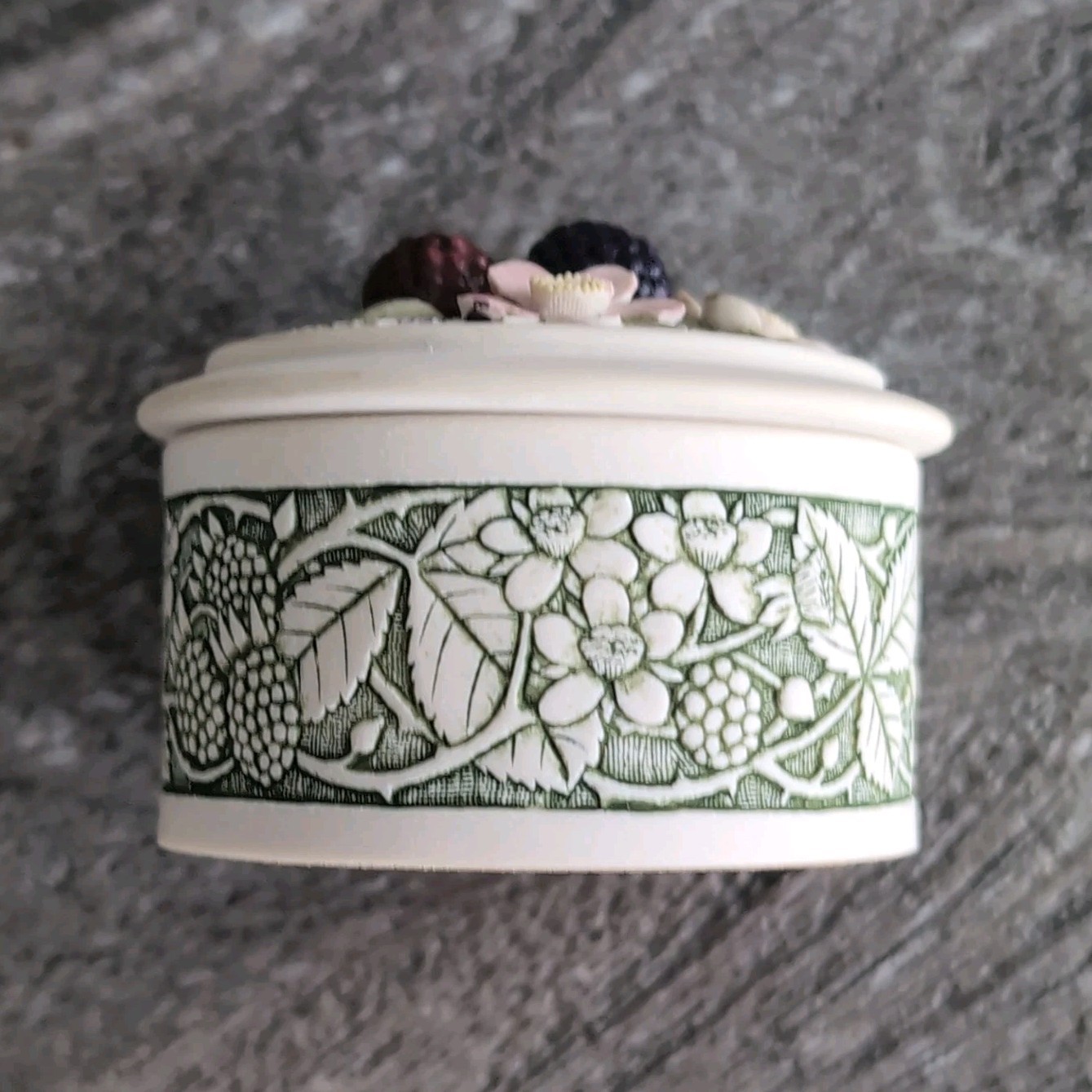 Handcast Designs Handmade Hand Painted Trinket Box w/ Berry Lid