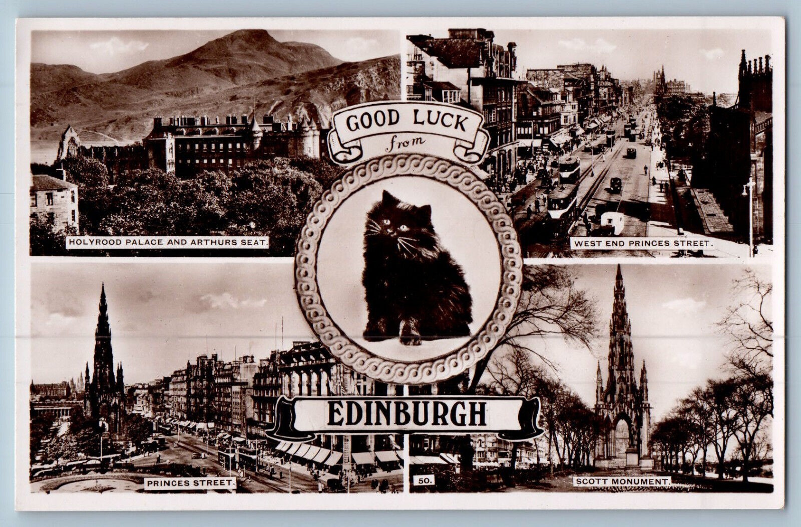 Scotland Postcard Goodluck from Edinburgh Multiview c1940's RPPC Photo
