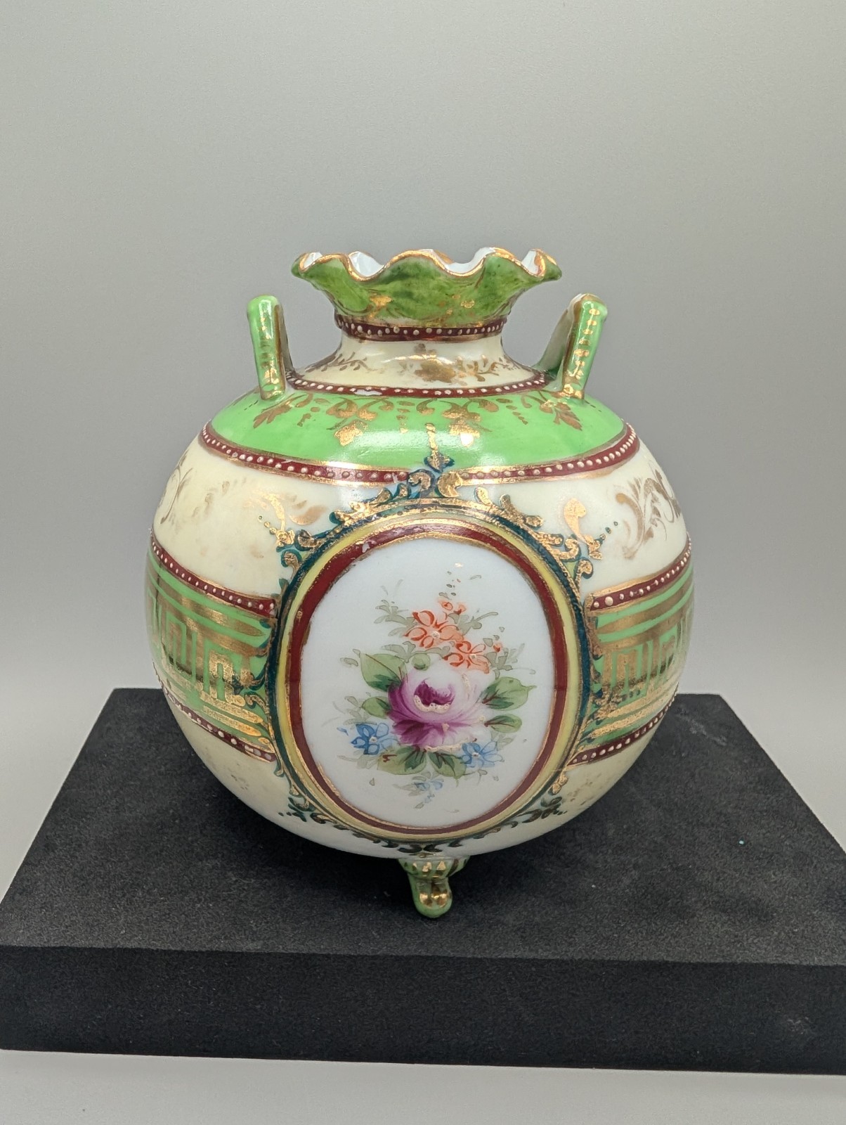 Antique Porcelain Portrait Vase Marechal Lefebvre French Empire Green Gold 5\