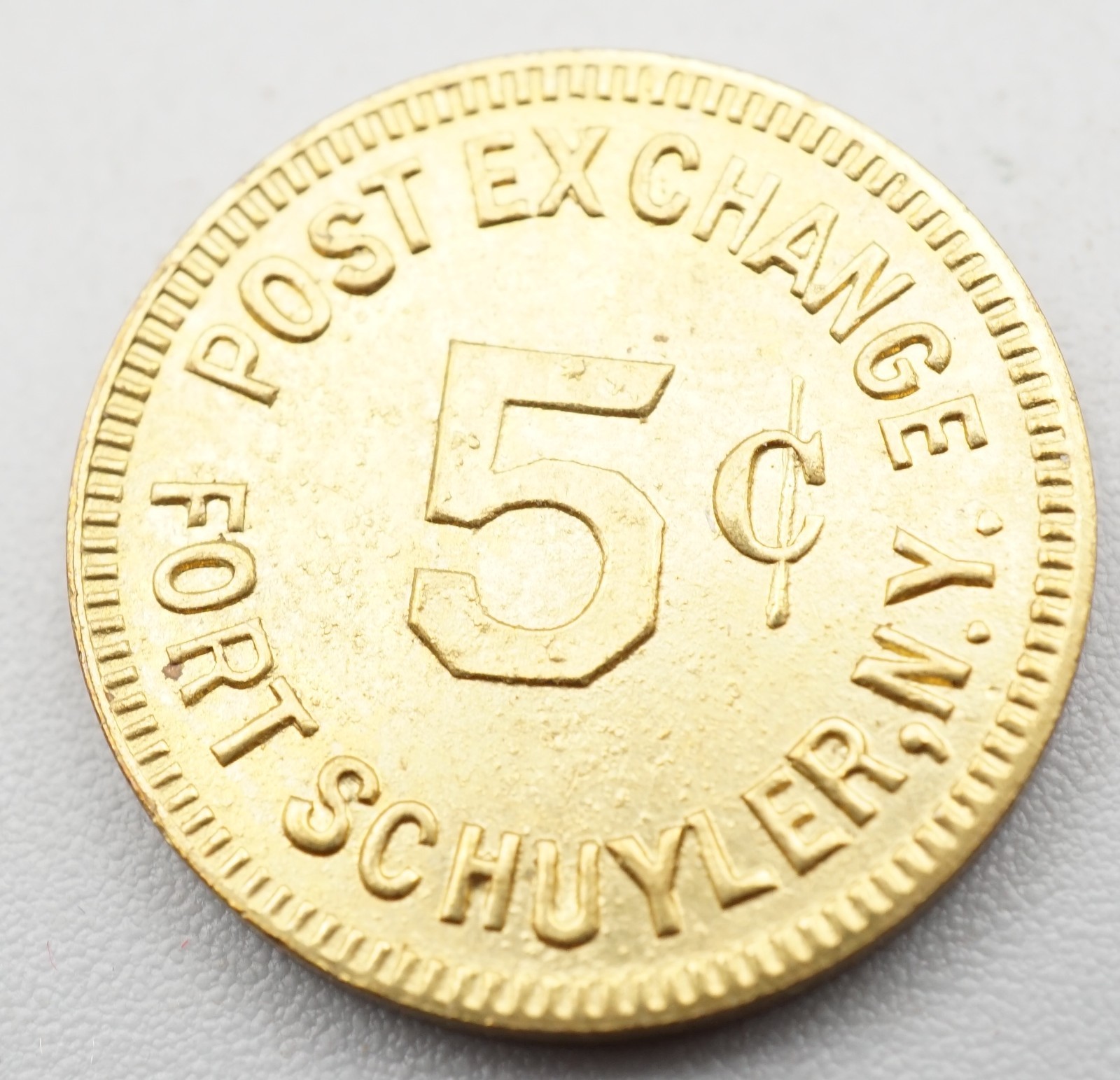 WWII Fort Schuyler N.Y. 5 Cent Post Exchange Token Coin GREAT SHAPE