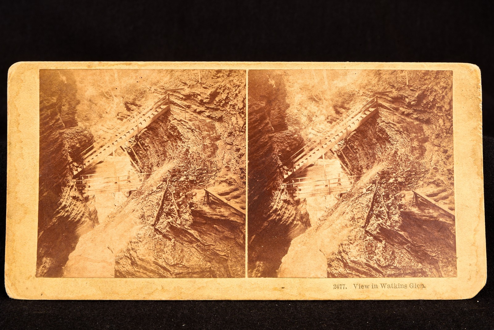 Watkins Glen NY Stereoview Photo Gorge Bridge 1870s Kilburn Brothers V23