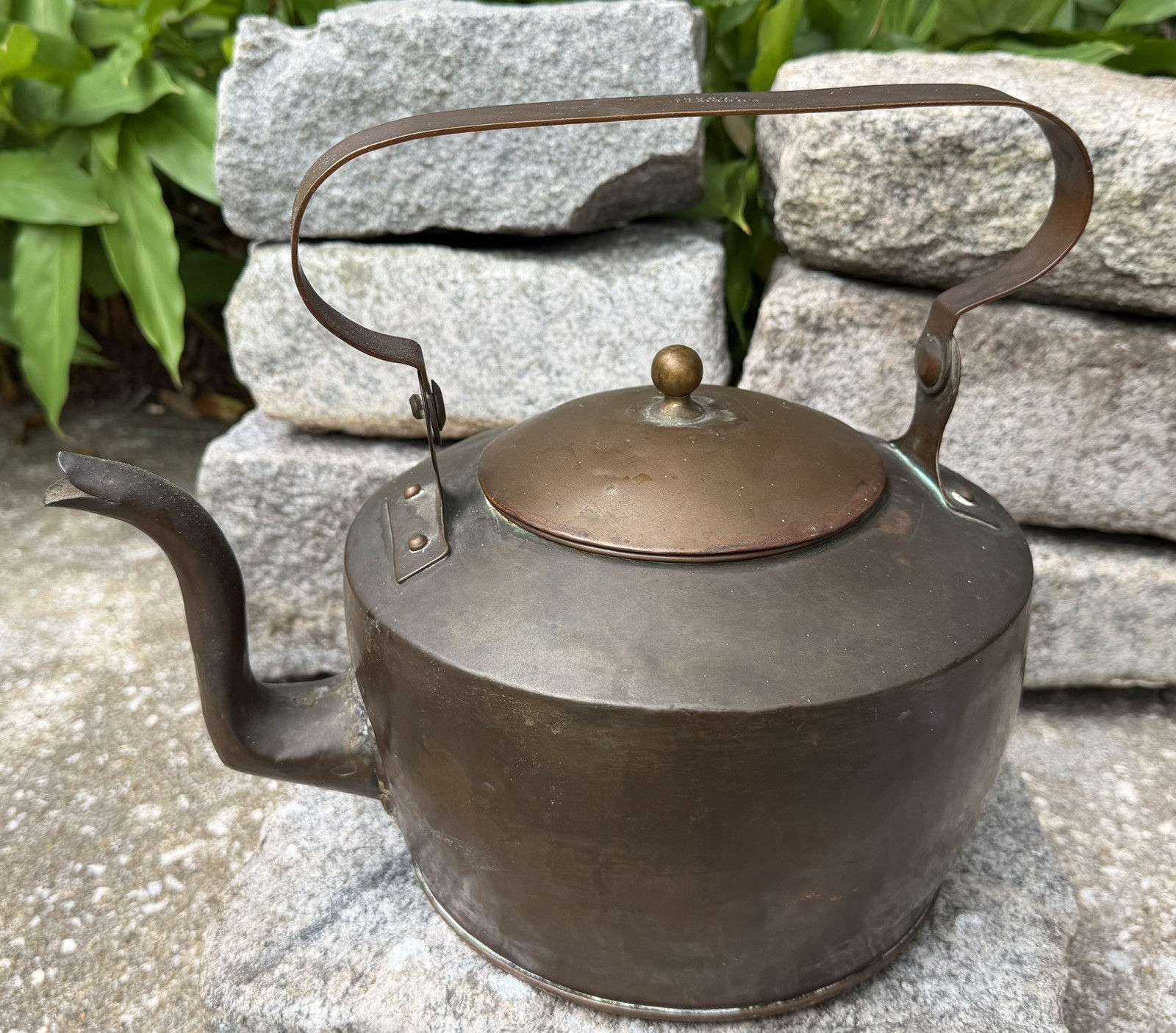 Antique P.H. Griffin Albany NY Copper Kettle Gooseneck Spout Signed 19th C