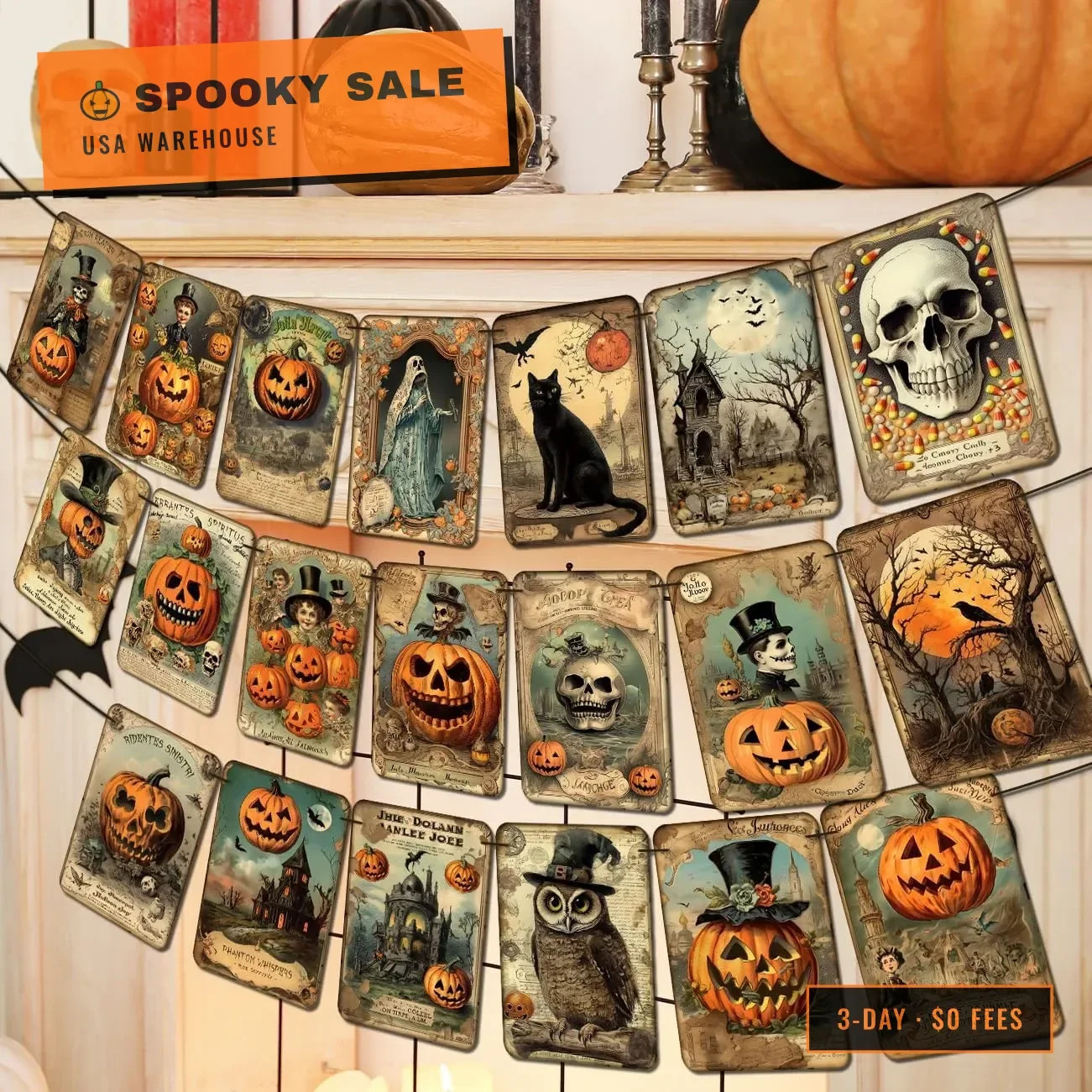 Halloween Holiday Decorations Vintage Style Pumpkin Halloween Banner | Retro Hal