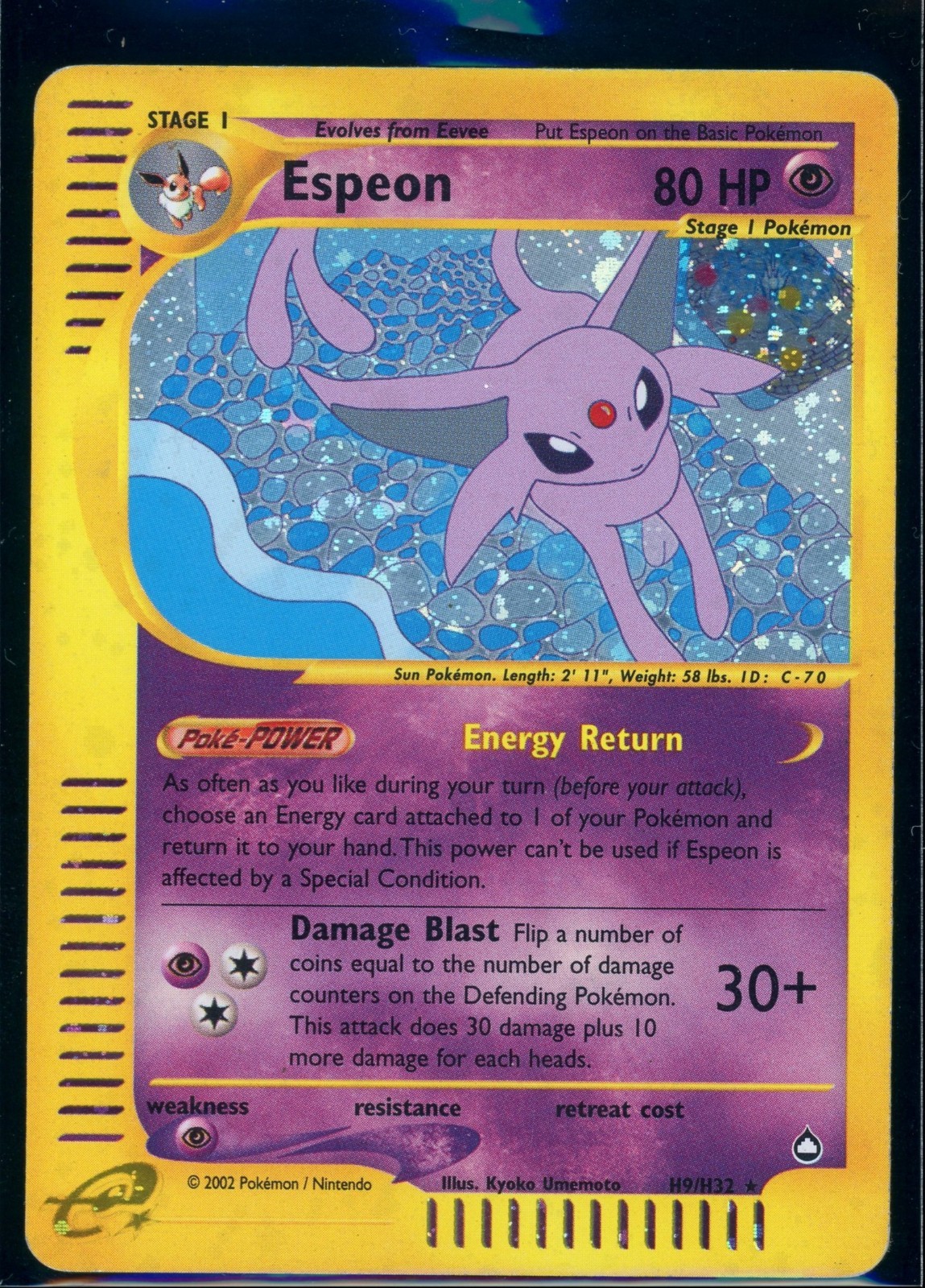 Pokemon AQUAPOLIS - #H9/H32 Espeon - Holo - ENG - Heavily Played+ Pokemon AQUAPOLIS - #H9/H32 Espeon - Holo - ENG - Heavily Played+