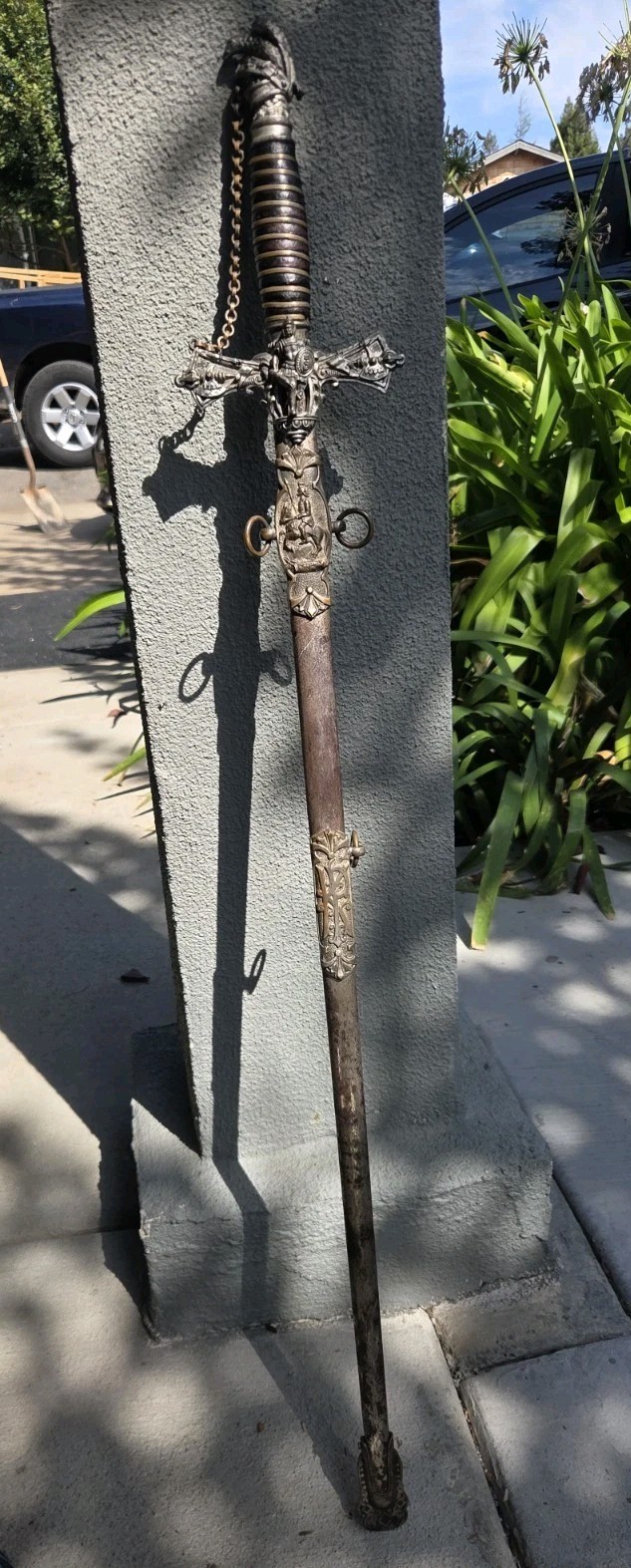 1898 Antique Knights of Pythias Sword Scabbard J W LITCHFIELD Named Etched FCB