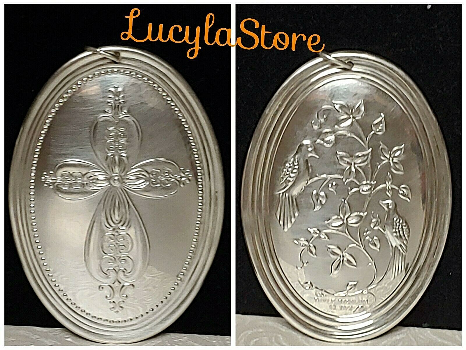 Vintage 1972 Towle STERLING Mistletoe Christmas Ornament Medallion 2Turtle Doves
