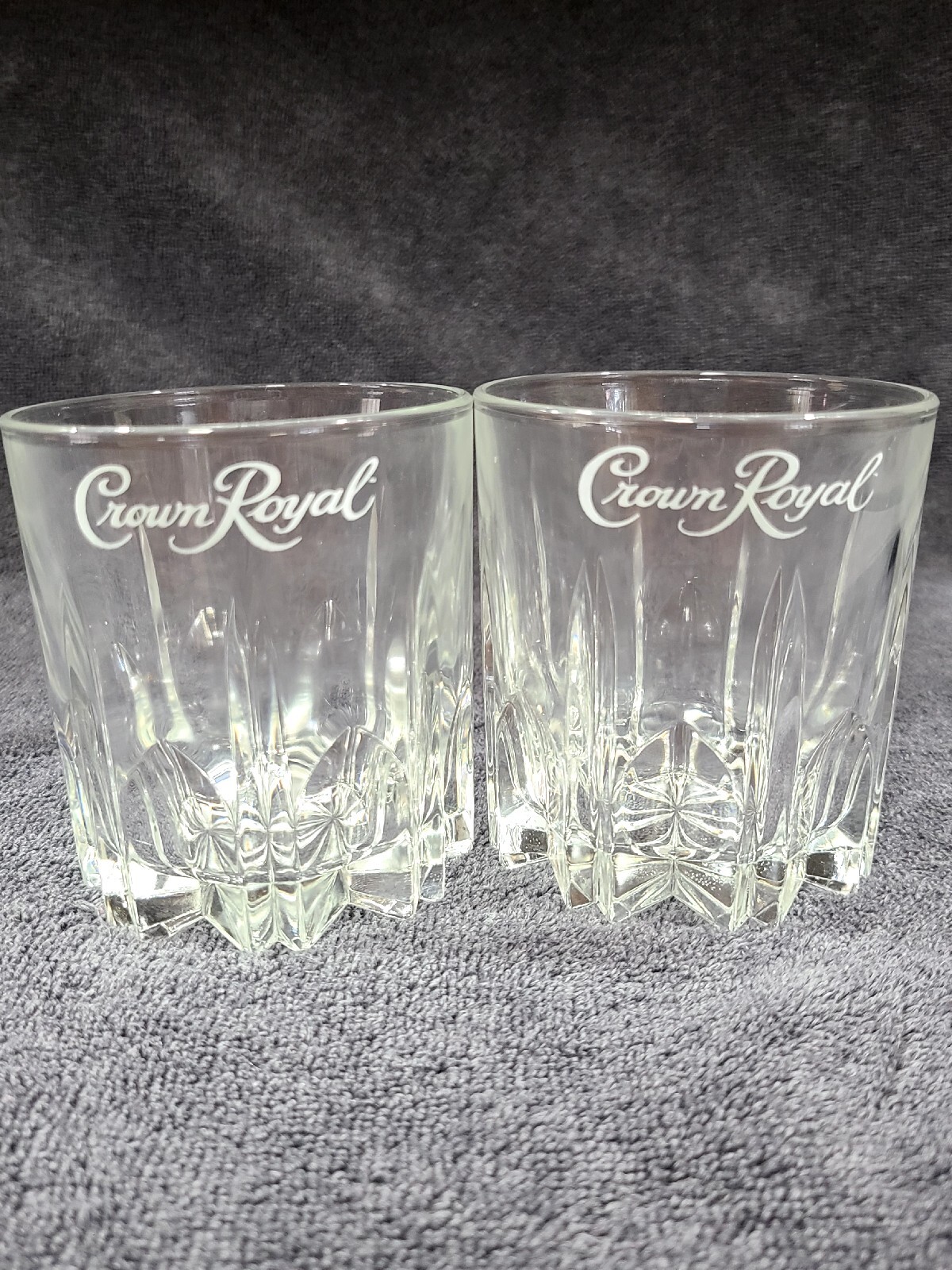 Vintage Crown Royal Whiskey Crystal Cut Starburst Lowball Rocks Glass Set Of 2