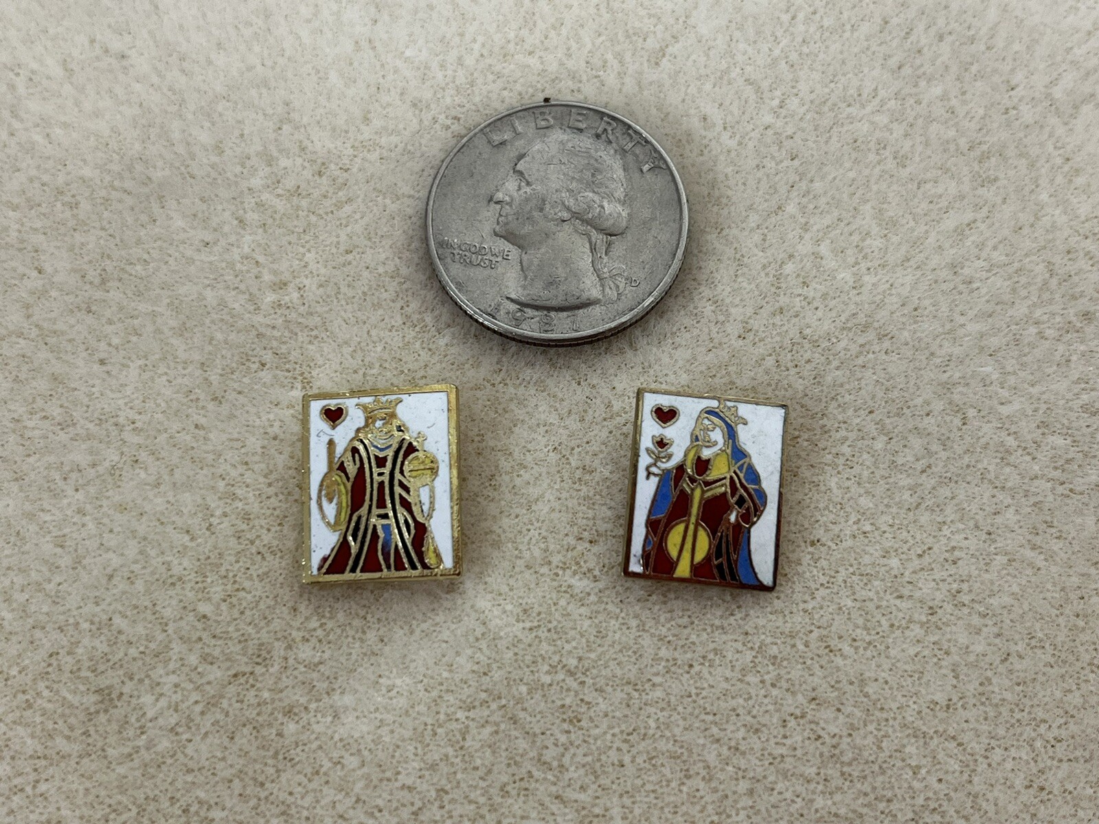 Vintage JHB Cloisonne Enamel Buttons Queen & King of Hearts Playing Cards \'NOS\'