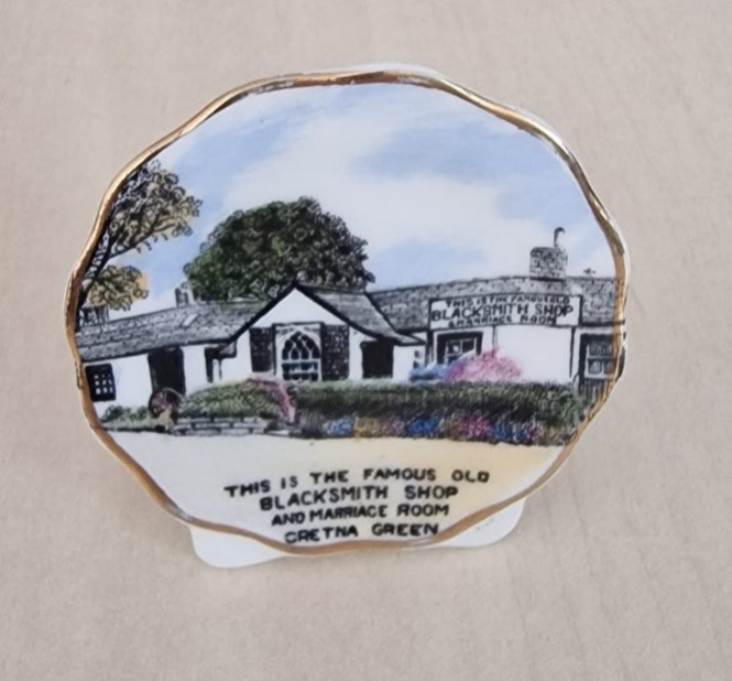 Vintage Coalport Bone China Gretna Green Blacksmith Shop Miniature Plaque Displa