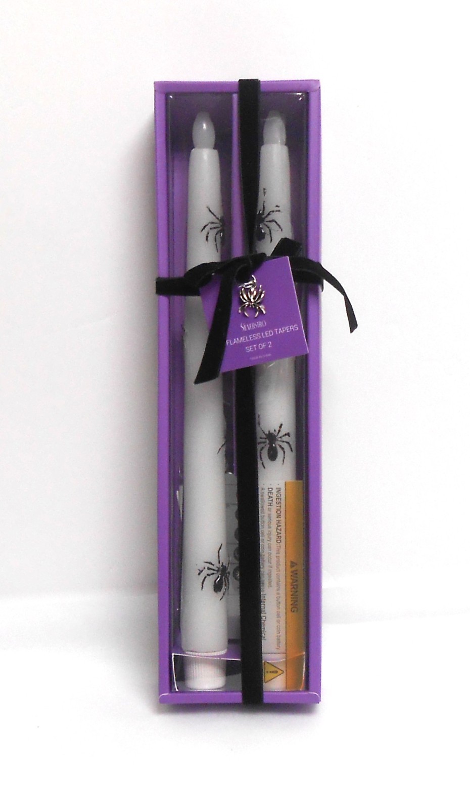 Silverstro Halloween Flameless LED Taper Candles Remote White with Black Spiders