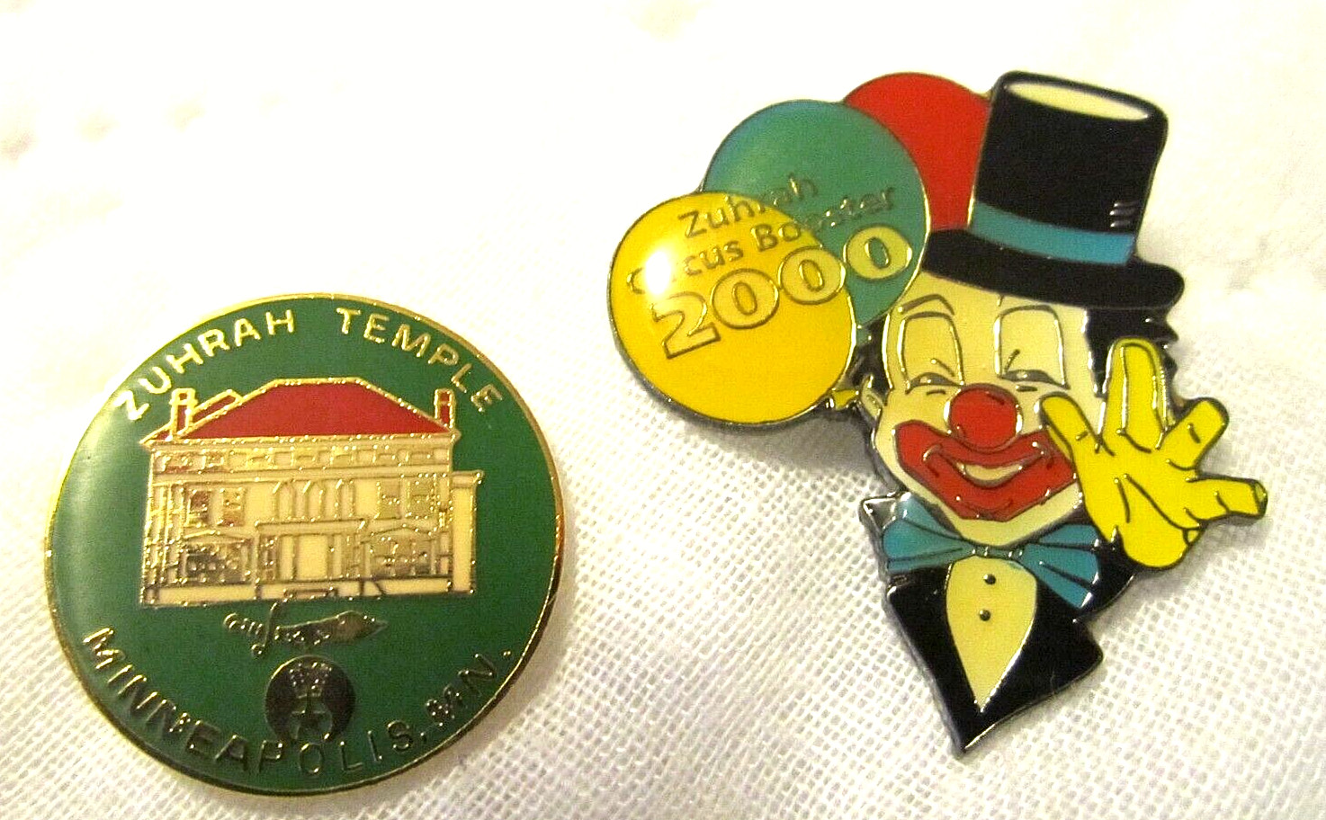 2 Minneapolis Minnesota Zuhrah Temple Circus Shriner Enameled Lapel Hat Pins