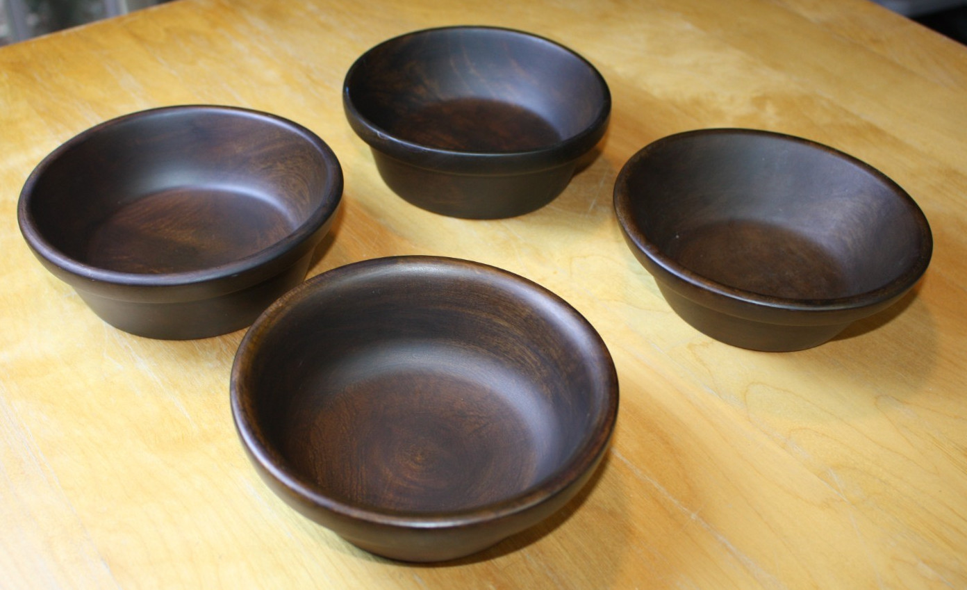 David Auld Dark Wooden Bowl Set of 4 Made in Haiti Vintage MCM Small Rimmed